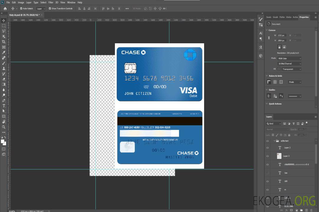 Carte de débit Visa Chase Bank aux États-Unis template Carte de débit Visa Chase Bank aux États-Unis template